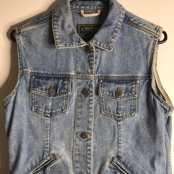 Eddie Bauer button down denim vest with cutoff sleeves size small - Picture 2 of 10